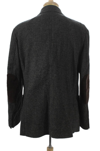 Black Brown 1826 Mens Blazer Gray Wool Herringbone Buttoned Size XL
