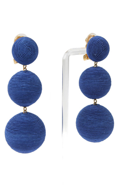 Rebecca de Ravenel Womens Gold Tone Blue Silk Cord 3 Drop ClipOn Earrings