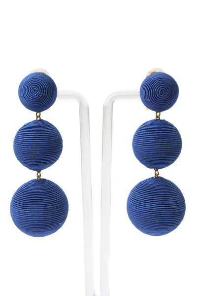 Rebecca de Ravenel Womens Gold Tone Blue Silk Cord 3 Drop ClipOn Earrings