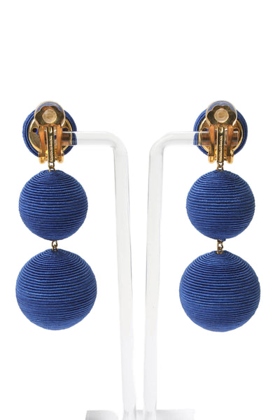 Rebecca de Ravenel Womens Gold Tone Blue Silk Cord 3 Drop ClipOn Earrings