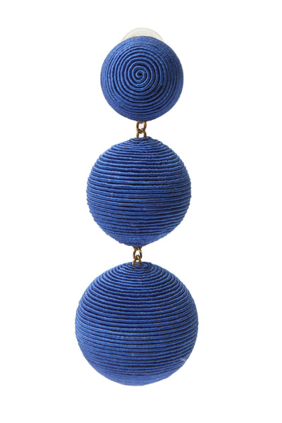 Rebecca de Ravenel Womens Gold Tone Blue Silk Cord 3 Drop ClipOn Earrings