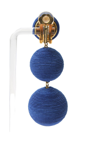 Rebecca de Ravenel Womens Gold Tone Blue Silk Cord 3 Drop ClipOn Earrings