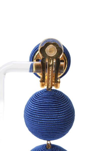 Rebecca de Ravenel Womens Gold Tone Blue Silk Cord 3 Drop ClipOn Earrings