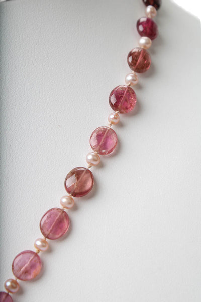 Designer Womens 925 Silver Tourmaline+Pearl+Ruby Beaded Necklace 16.5" 19.7g