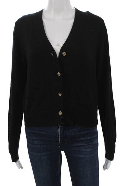 Jessie Liu Women Cardigan V-Neck Black Long Sleeve Merino Wool Size XS