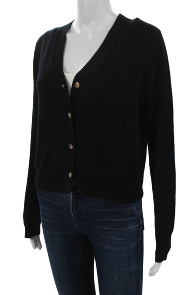 Jessie Liu Women Cardigan V-Neck Black Long Sleeve Merino Wool Size XS
