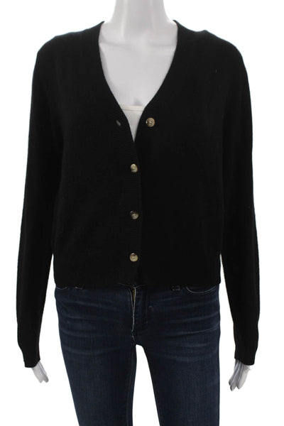 Jessie Liu Womens Merino Wool V-Neck Cardigan Black Long Sleeve Size L