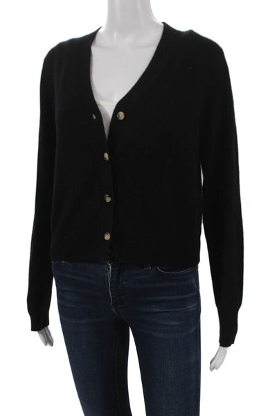 Jessie Liu Womens Merino Wool V-Neck Cardigan Black Long Sleeve Size L
