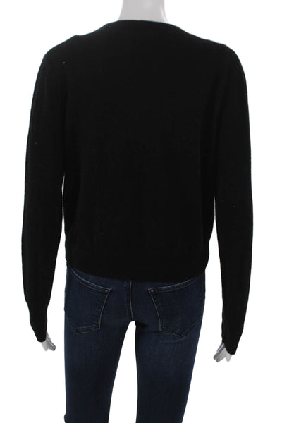 Jessie Liu Womens Merino Wool V-Neck Cardigan Black Long Sleeve Size L