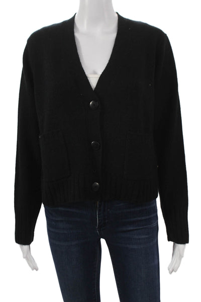 Mia Fratino Women Black Merino Wool V-Neck Long Sleeve Cardigan Size S