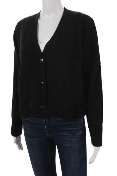 Mia Fratino Women Black Merino Wool V-Neck Long Sleeve Cardigan Size S