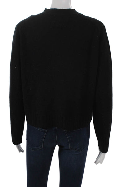 Mia Fratino Women Black Merino Wool V-Neck Long Sleeve Cardigan Size S