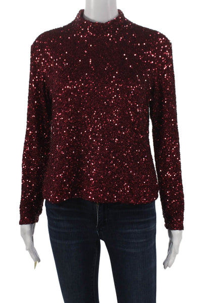 Insight Women Basic Mock Neck Long Sleeve Polyester Blouse Red Zip Size S