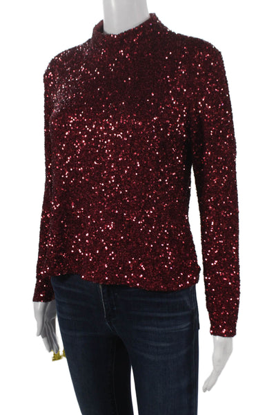 Insight Women Basic Mock Neck Long Sleeve Polyester Blouse Red Zip Size S