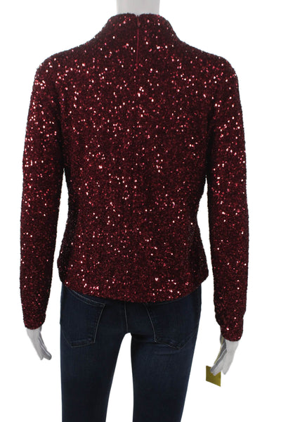 Insight Women Basic Mock Neck Long Sleeve Polyester Blouse Red Zip Size S