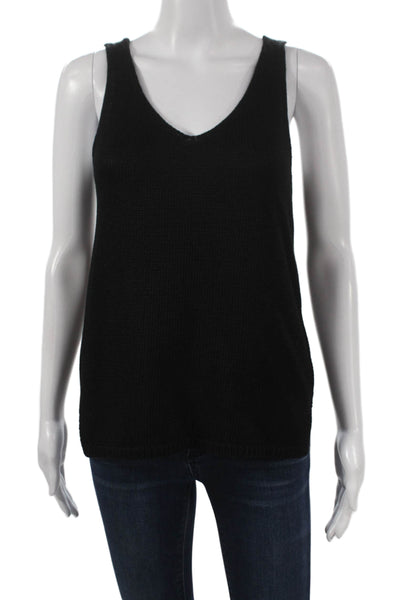 Designer Womens Basic V-Neck Cotton Tank Sleeveless Black Size XS