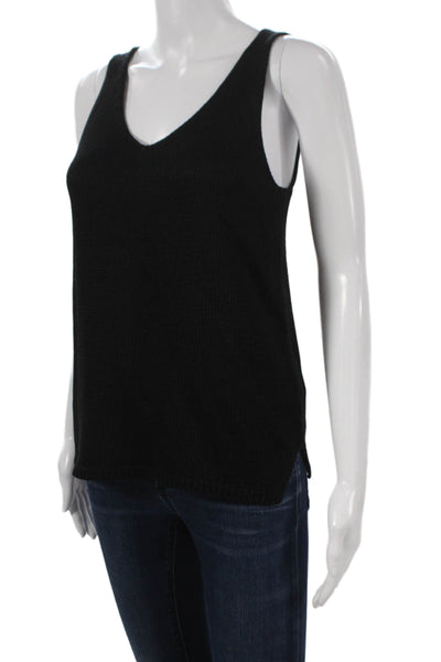 Designer Womens Basic V-Neck Cotton Tank Sleeveless Black Size XS