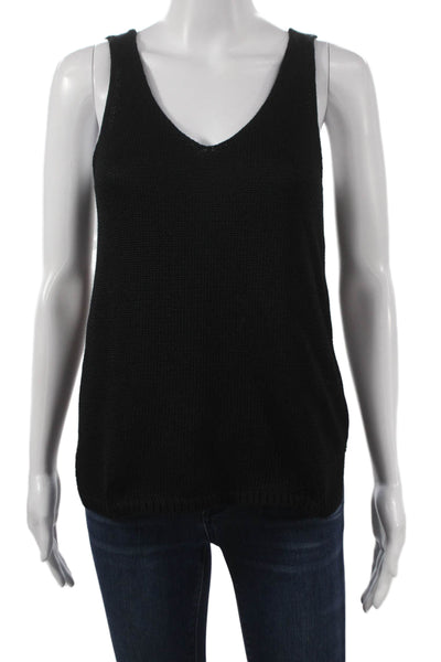 Designer Womens Basic Cotton V Neck Black Sleeveless Tank Size S