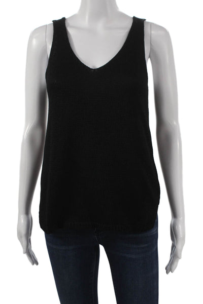 Designer Womens Basic Cotton V-Neck Sleeveless Tank Black Size M