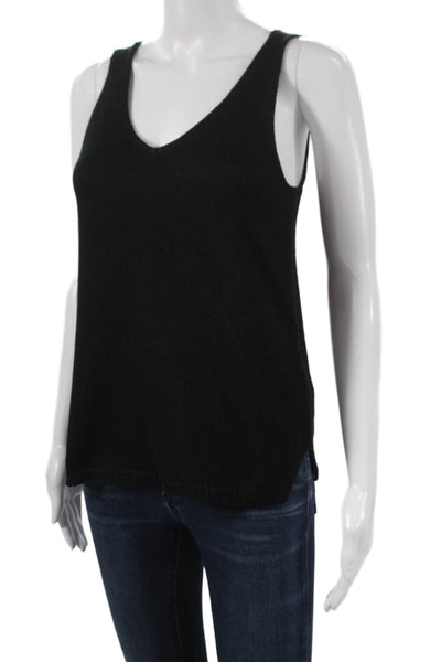 Designer Womens Basic Cotton V-Neck Sleeveless Tank Black Size M
