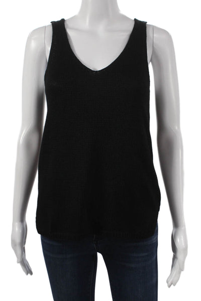 Designer Womens Basic Cotton V-Neck Sleeveless Tank Black Size L