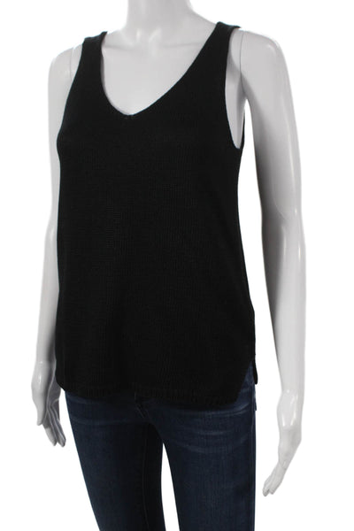 Designer Womens Basic Cotton V-Neck Sleeveless Tank Black Size L
