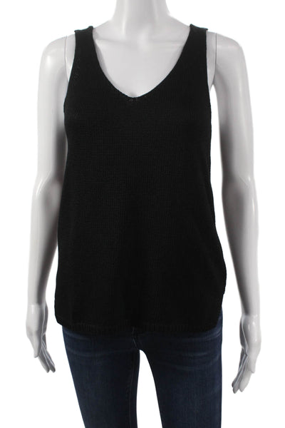 Designer Women Basic Sleeveless V-Neck Tank Black 55% Cotton Pullover Size 2XL