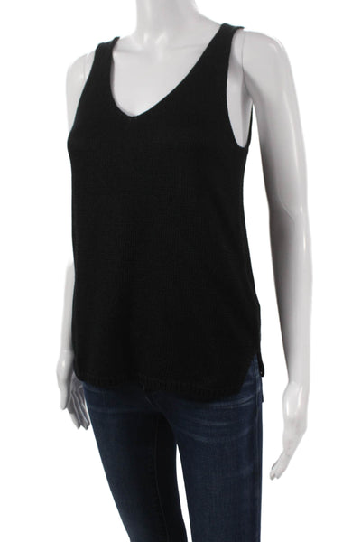 Designer Women Basic Sleeveless V-Neck Tank Black 55% Cotton Pullover Size 2XL
