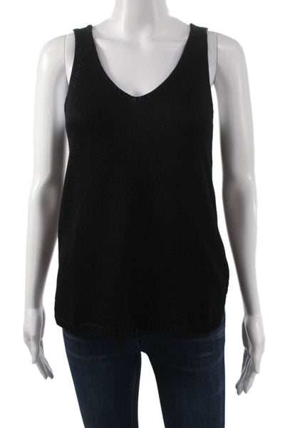 Designer Womens Basic Sleeveless V-Neck Cotton Tank Black Size XL