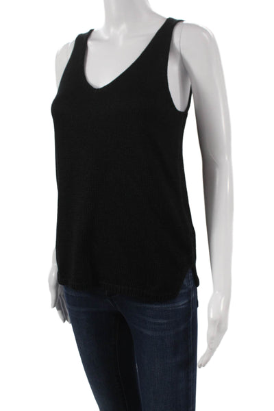 Designer Womens Basic Sleeveless V-Neck Cotton Tank Black Size XL