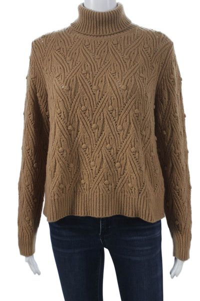 Kangra Women Turtleneck Wool Geometric Sweater Beige Long Sleeve Size 42