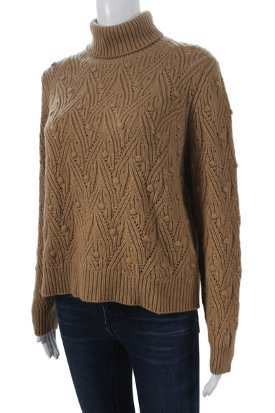 Kangra Women Turtleneck Wool Geometric Sweater Beige Long Sleeve Size 42