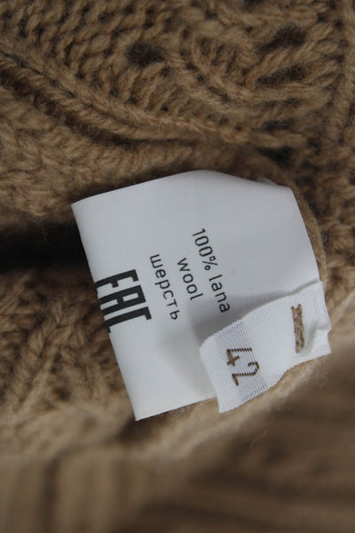Kangra Women Turtleneck Wool Geometric Sweater Beige Long Sleeve Size 42