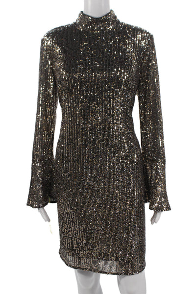 Compli K Womens Petite Sequin Mock Neck Long Sleeve Shift Dress Black Size XS