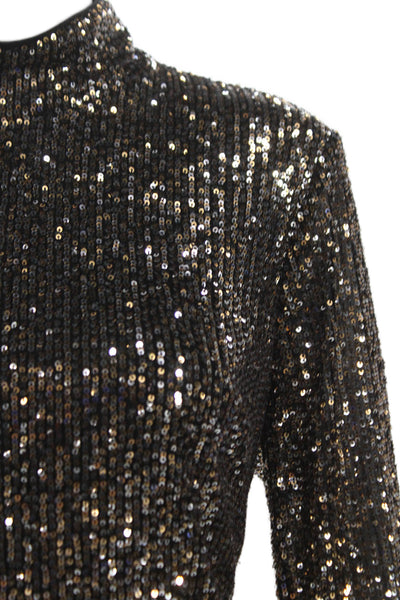 Compli K Womens Petite Sequin Mock Neck Long Sleeve Shift Dress Black Size XS