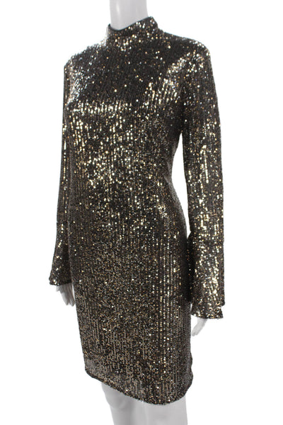Compli K Womens Petite Sequin Mock Neck Long Sleeve Shift Dress Black Size XS