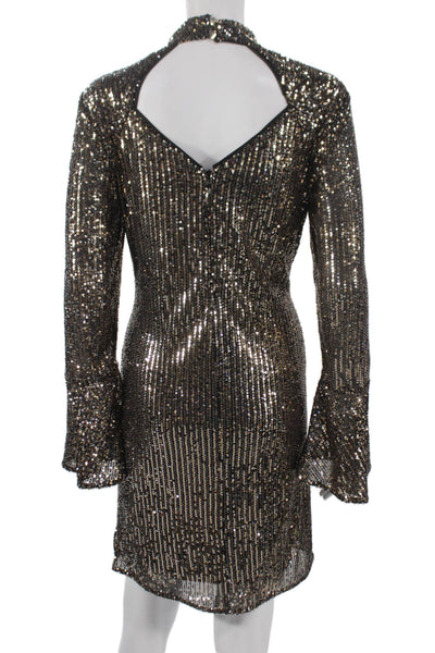 Compli K Womens Petite Sequin Mock Neck Long Sleeve Shift Dress Black Size XS
