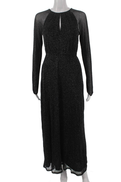Apricot Women Maxi Dress Black Long Sleeve Round Neck Polyamide Size XS