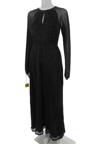 Apricot Women Maxi Dress Black Long Sleeve Round Neck Polyamide Size XS