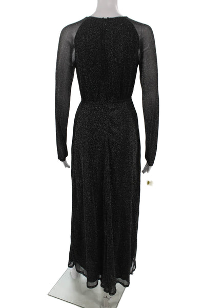 Apricot Women Maxi Dress Black Long Sleeve Round Neck Polyamide Size XS