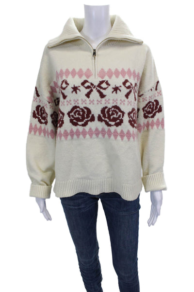 Kitri Women Pullover Sweater Ivory Collared Argyle Long Sleeve Size XS