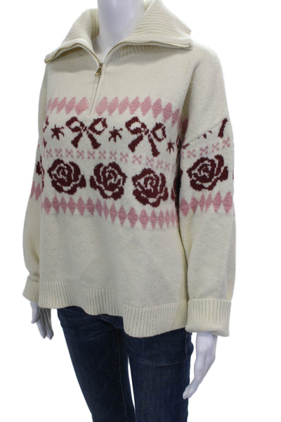 Kitri Women Pullover Sweater Ivory Collared Argyle Long Sleeve Size XS