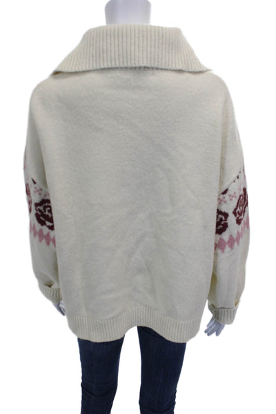 Kitri Women Pullover Sweater Ivory Collared Argyle Long Sleeve Size XS