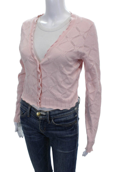 Love Shack Fancy Womens Pink V Neck Cotton Cardigan Size XS