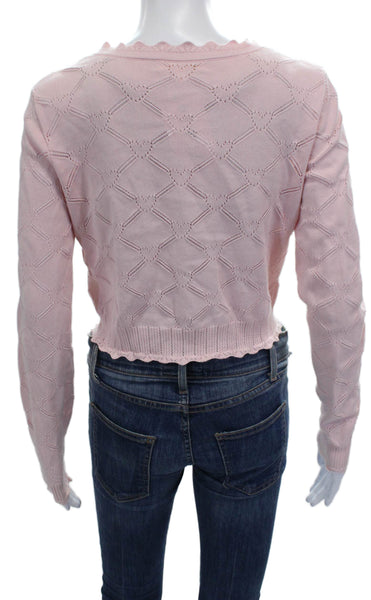 Love Shack Fancy Womens Pink V Neck Cotton Cardigan Size XS