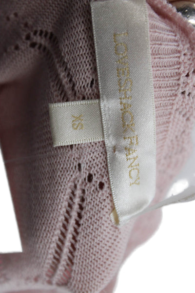 Love Shack Fancy Womens Pink V Neck Cotton Cardigan Size XS