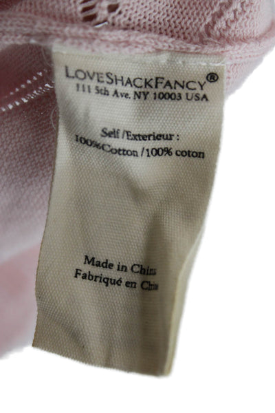 Love Shack Fancy Womens Pink V Neck Cotton Cardigan Size XS
