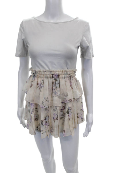Love Shack Fancy Womens A-Line Silk Floral Short Skirt Ivory Size XS