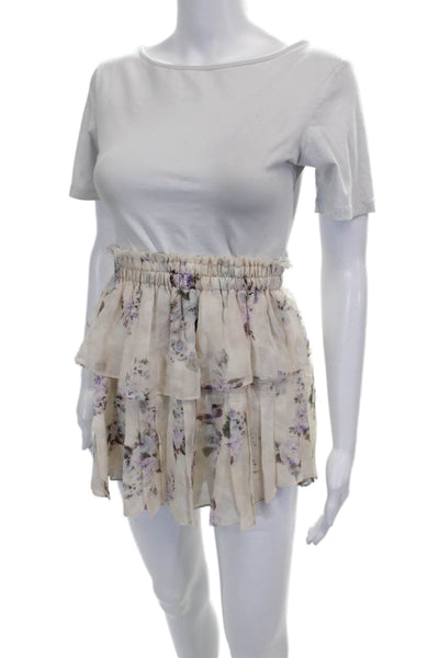 Love Shack Fancy Womens A-Line Silk Floral Short Skirt Ivory Size XS