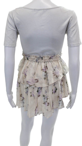 Love Shack Fancy Womens A-Line Silk Floral Short Skirt Ivory Size XS